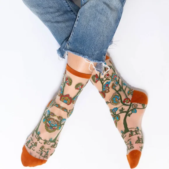 Tree of Life Sheer Crew Sock - Picture 1 of 8